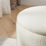 2-Piece Set Round Chenille Storage Ottoman, Equipped with a Drum Shaped Small Stool, Storage Space, W487P179601