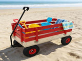 Red Wooden Wagon Cart with Folding Handle, Heavy Duty All-Terrain Kids Wagon for Outdoor, Garden, 57603140