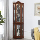 Corner Curio Cabinet with Lights, Adjustable Tempered Glass Shelves, Mirrored Back, Display 24721682