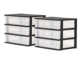 3-Drawer Wide Plastic Storage Drawer, Black, Set of 2 40262870