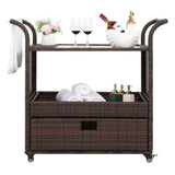 ZNTS Outdoor Patio Wicker Rattan Serving Bar Cart Sideboard On Wheels Brown Gradient 72384423