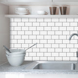 48 Pcs White Black Seam Peel And Stick Backsplash Kitchen Glossy PVC Backsplash Bathroom, Removable, 40806607