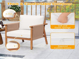 White Boho Patio Acacia Wood Chair with Woven Rope Armrests, Cushioned Outdoor Accent Chair for 87654815