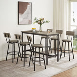 Pub High Dining Table 7 Piece Set, Industrial Style Pub Table, 6 PU Leather Bar Chairs for Kitchen W1668P193689