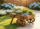 3-Tier Wooden Plant Display Stand, Carbonized Fir Wood Flower Cart with Chalkboard & Rolling Wheels, 19066002