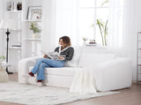 71" 2-in-1 Pull Out Foldable Loveseat Sofa Bed with Armrest & Backrest Pillows, Convertible Chenille W3118P388899