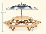 6-Seat Hexagonal Kids Picnic Table with Umbrella, Solid Fir Wood Outdoor Table & Bench Set for 81081668