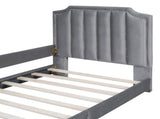 Twin Size Upholstered Daybed with Classic Stripe Shaped Headboard, Gray 56141620