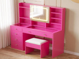 Barbie pink particle board, tempered glass top, linen-finished triamcinol finish, 5-drawer dressing 95995361