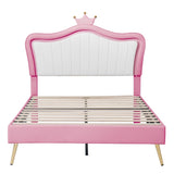 ZNTS Full Size Upholstered Bed Frame with LED Lights,Modern Upholstered Princess Bed With Crown WF307962AAH