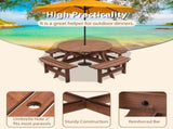 8-Person Outdoor Circular Wooden Picnic Table with 4 Built-in Benches for Patio Backyard Garden, 24709656