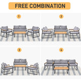 ZNTS 4 Piece Outdoor Patio Lounge Conversation Set, Metal Frame with Acacia Wood Armrest & Tabletop 48002606