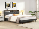 Queen-Size Upholstered Platform Bed Frame with a Modern Button-Tufted Linen Fabric Headboard,USB W311P285482