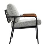 Modern Accent Chair with Natural Wood Armrests Black Metal Frame, Light Gray Upholstered Seat W2215P248473