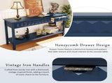 U_Style 60'' Fir Veneer Entryway Table Honeycomb-patterned Fronts,Modern Stylish Console Table N711P230811V