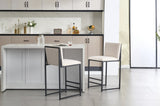 Modern Dining Chairs set of 2, Upholstered Linen cushions and backrest with minimalist craft iron W1249P257008