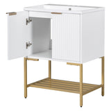 ZNTS 24" Bathroom Vanity with Sink, Bathroom Vanity Cabinet with Two Doors and Gold Metal Frame, Open WF306257AAK