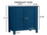 Navy Blue Painted MDF Bathroom Tall Cabinet with Vertical Ribbing, Double Doors, 23.6*11.8*31.5in 90175278