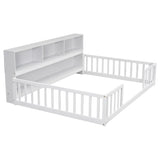 Full Floor Bed with Side Bookcase,Shelves,Guardrails,White W504142775