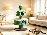 61.5" Christmas Cat Tree Tower with 2 Large Semi-Enclosed Plush Condos, Full Natural Jute Scratching 11165664