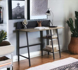Rustic Oak and Black 2-Shelf Writing Desk with H-Shaped Base B062P209210