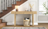 TREXM Narrow Console Table with Rattan Accent, Natural Wood Finish Entryway Table with Storage N715P223098M