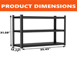 3-Tier Adjustable Height Metal Storage Shelving Unit, Large Capacity Black Multipurpose Organizer 12501859