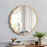 Solid Wood Wavy Mirror--Natural-Wood Vanity Mirror Wall Decor 36" x 36" Modern Mirror Wall Decor for W1445P189556