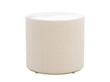 Upholsteredstand with 3 Drawers, Round Bedside Table with Metal Handles,Marbling Stickers Top N733P272609A