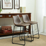 Lotusville Vintage PU Leather Counter Height Stools, Set of 2, Antique Brown T2574P164858