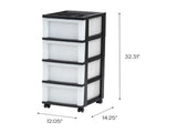 4-Drawer Narrow Plastic Storage Drawer Cart with Organizer Top, Black 21592990