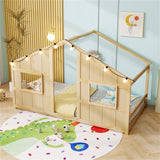 Twin-Size Kids House Natural Floor Bed- 82"x42"x51" Size, LED Light Strip for 96035505