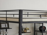 Twin Size Metal Loft Bed with Desk and Storage Shelves, Full-length Guardrails, Loft Bed Frame for 52452716