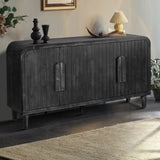 59'' Farmhouse Curved Vintage Storage Sideboard with Large Wooden Handles, Vertical Wood Grain W1445P214050