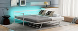 Twin Size Metal Daybed with LED and Adjustable Trundle, Pop Up Trundle, White N750P244915K
