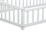 Twin Size Floor Fence Bed with Central Entrance,Pine Wood Floor bed with Guardrails,White W504P425956