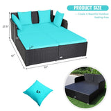 Turquoise Outdoor Rattan Daybed with Upholstered Cushions 76934581