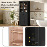 67.57" Tall Bathroom Storage Cabinet with Tempered Glass Doors, Adjustable Shelves & Drawer Modern N729P310006B