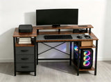3-Drawer 4-Shelf P2 Particleboard Iron Pipe Computer Desk with Power Strip 42554438