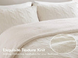 3 Pieces King/Cal King Cable Knit Chenille Comforter Set,Ivory B035P381301