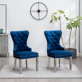 ZNTS Montura Contemporary Tufted Velvet Chair with Nailhead Trim, Set of 2, Blue T2574P164574