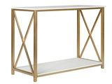 2-Tier Console Table, Gold Sofa Entry Table with White Top and Gold Metal Frame 58656376
