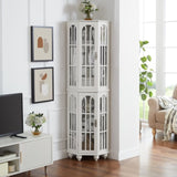 Corner Curio Cabinet with 4 Adjustable Tempered Glass Shelves and Lighting System, Solid Wood W1693P216951
