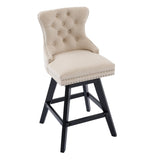 Swivel Velvet Barstools with Button Tufted Decoration and Wooden Legs, and Chrome Nailhead Trim, W1143P241329
