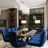 PrimeNest Noblesse Collection Upholstered Silver Legged Dining Chair, Set of 2, Blue B030P286147