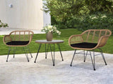 3 pcs Wicker Rattan Patio Conversation Set with Tempered Glass Table Flaxen Yellow 36303696