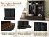 Farmhouse 4-in-1 Hall Tree with Wood Grain Bench, Mudroom Versatile Coat Rack with N721P313099B