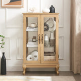 2 Doors Curio Cabinet with Tempered Glass Doors, Curio Cabinets with Mirrored Back Panel and W2275P178895