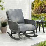Contemporary Minimalist Gray Wicker Rocking Chair with Soft Polyester Cushions and Durable Wooden N767P229004G