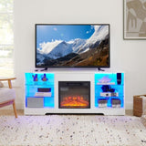 ZNTS TV Stand Electric Fireplace Glass Shelves, 3D Fireplace TV Stand with LED Lights Wood with USB 76960554